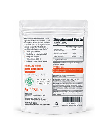 Resilia Odorless Aged Garlic Softgels (60 Count)
