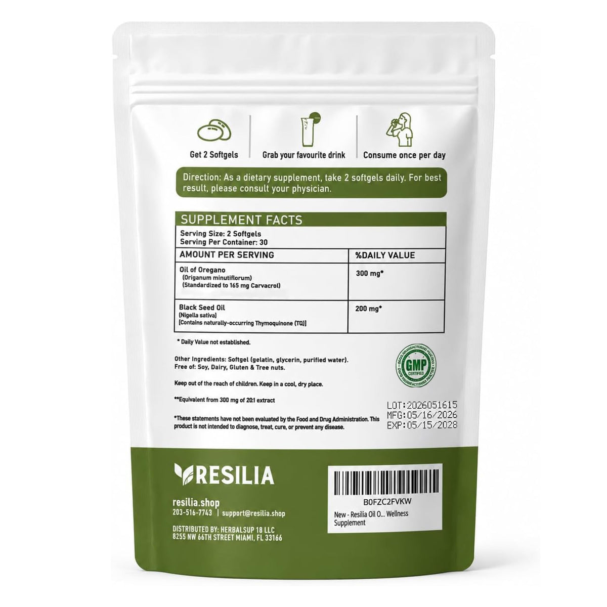 Resilia Oil Of Oregano Softgels with Black Seed Oil - 60 Softgels