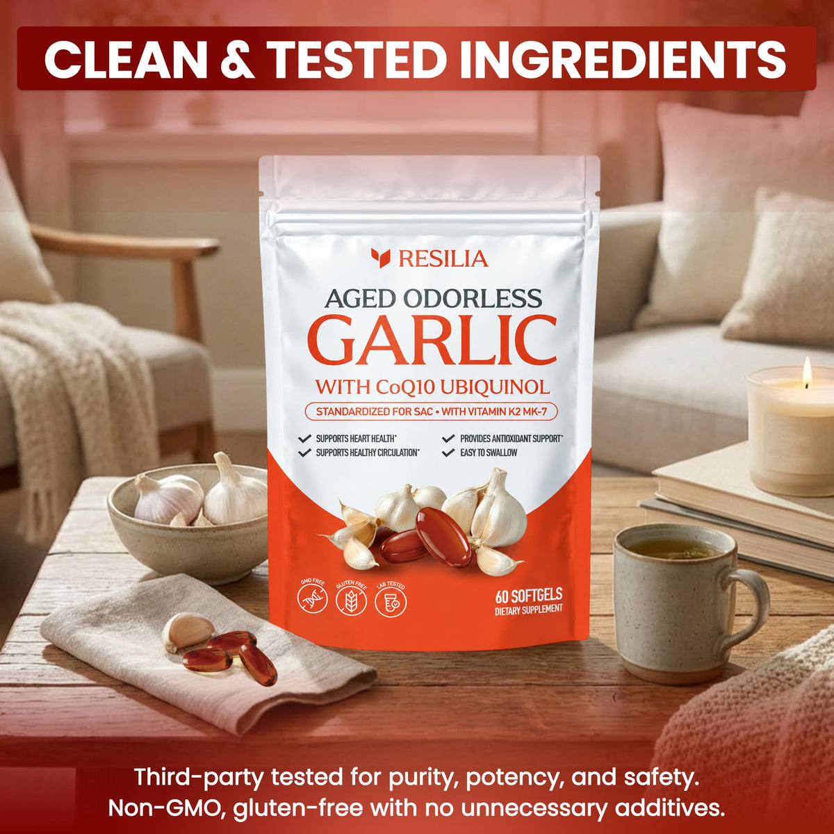 Resilia Odorless Aged Garlic Softgels (60 Count)